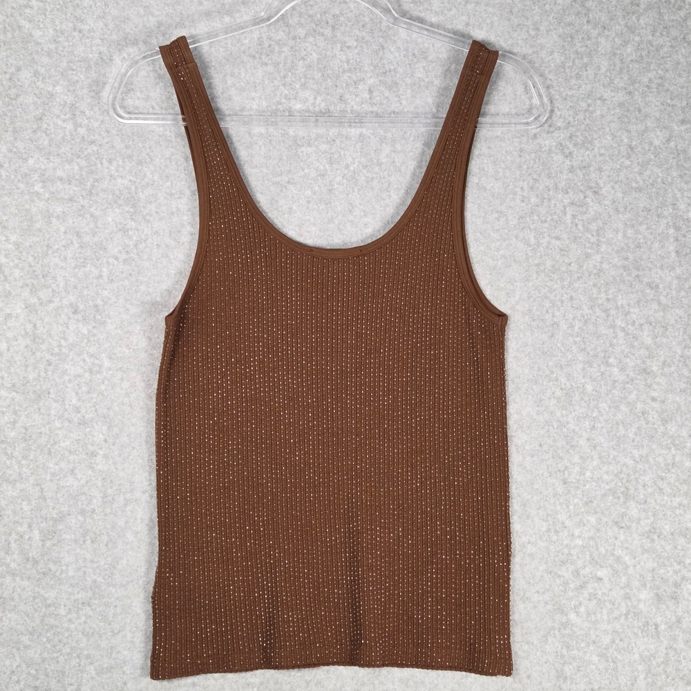 Ralph Lauren Black Label Women Large Tank Top Brown Beaded Ribbed Knit VTG 90s - Picture 4 of 9